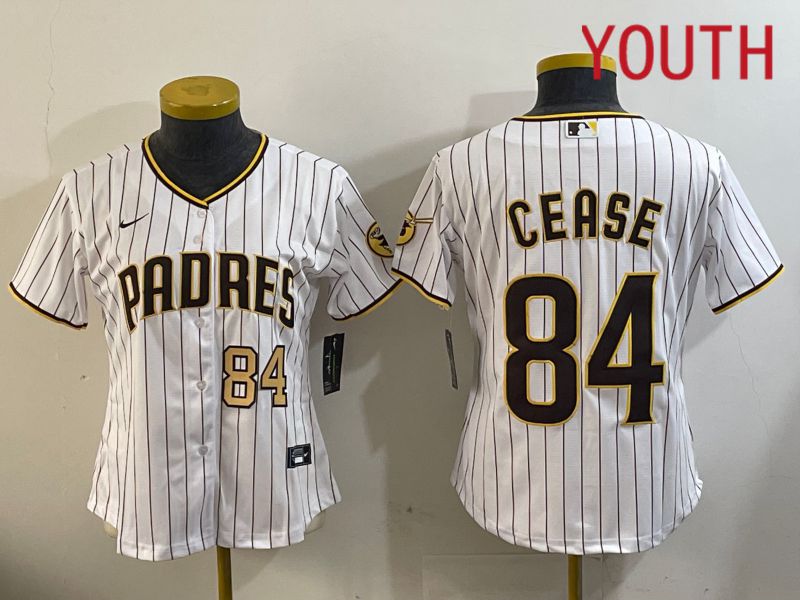 Youth San Diego Padres #84 Cease White Stripe Game 2024 Nike MLB Jersey style 11201->women mlb jersey->Women Jersey